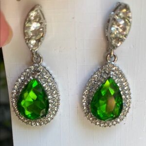 Elegant Green and Silver Teardrop Earrings